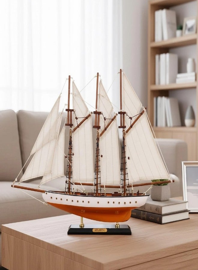 NAUTIMALL 19-inch Atlantic Sailboat Deco, Wooden Schooner Model Ship, Yacht Replica, Nautical Home Decor Collection (ATL49-WHITE) - Image 2